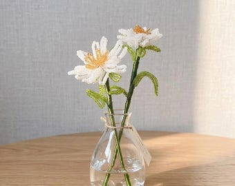 Handmade Beaded Daisy Flower, Sparkling Bridal Flower Keepsake, Beadwork Stem, Unique Bride Gift