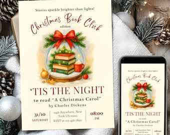 Christmas Book Club Invitation: Cozy Holiday Reading Party (Editable Canva PDF)