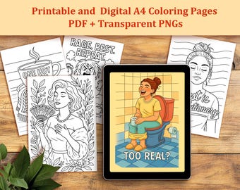 Funny Midlife Coloring Pages for Women – Hot Flashes & Cold Truths | Self-Care Humor | PDF + 20 PNG Pages - Beginner Friendly