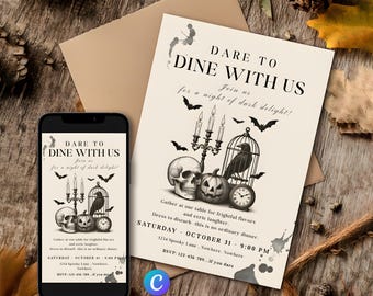 Gothic Halloween Dinner Party Invitation: Dark Elegant Template (Digital Download)