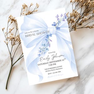 Blue Coquette Bow Bridal Shower Invitation | Wildflower, Something Blue Template, Print & Mobile - BB_01