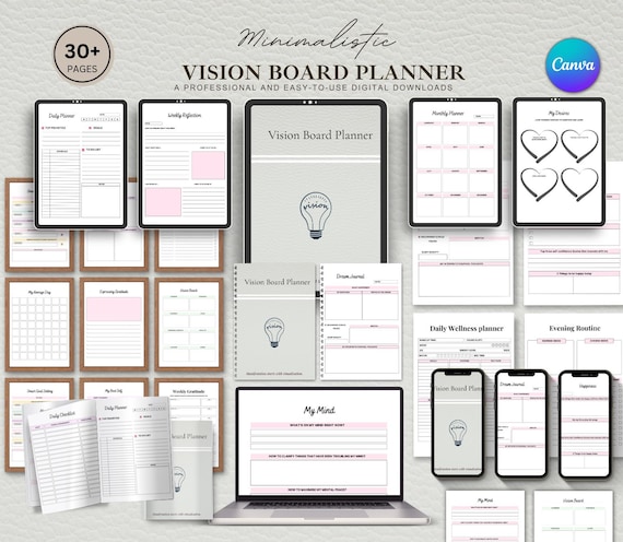 Vision Board Planner, Goal Setting Planner, Editable Digital Planner, Printable Vision Board Template, Manifestation Planner