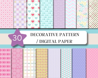 Pastel Watercolor Digital Paper Pack, 30 Seamless Scrapbook Backgrounds (Digital Download)