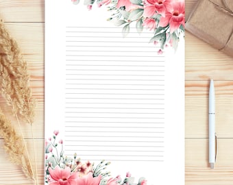 Floral Writing Paper Set, Decorative Stationery Pages, Printable Note Sheets (Digital Download)