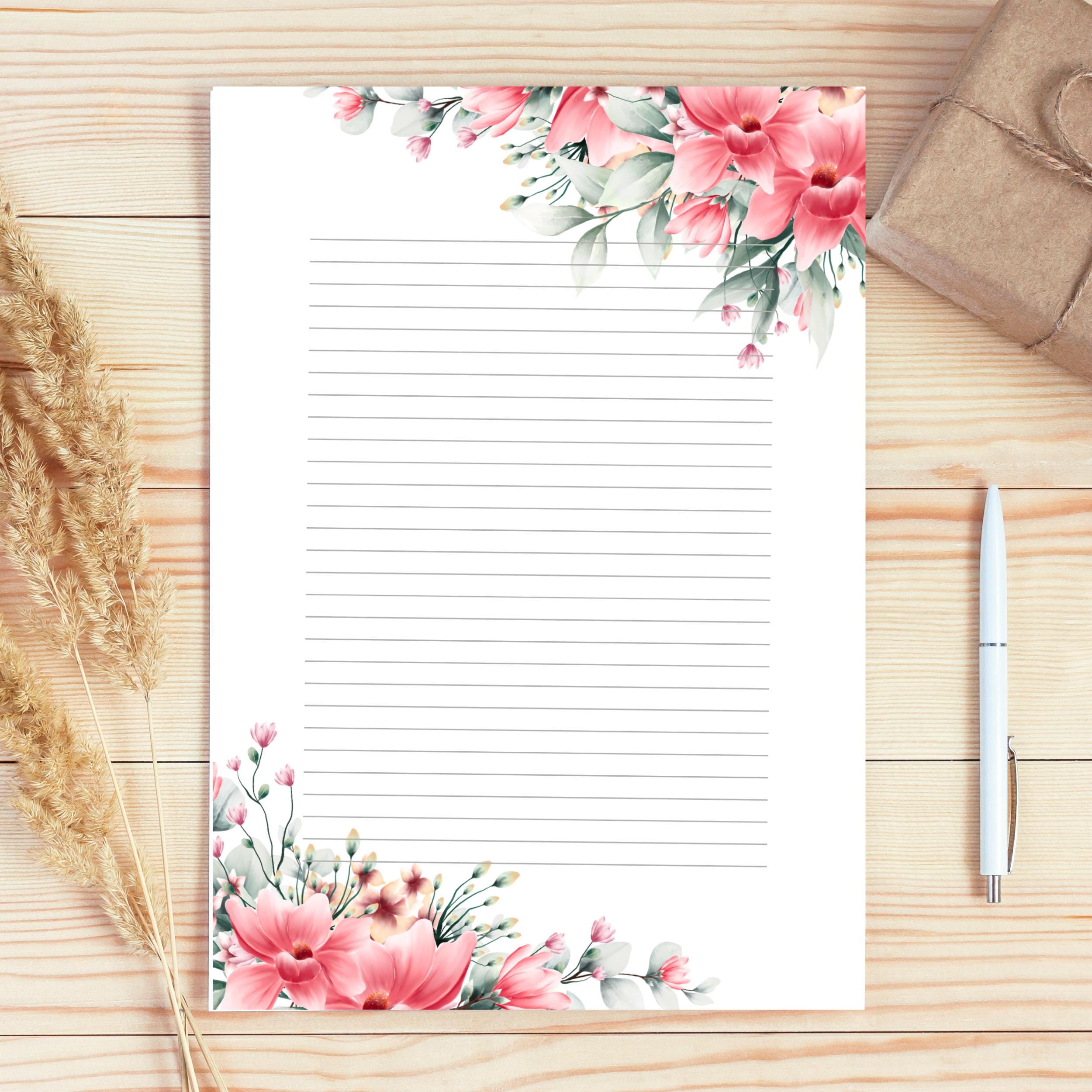 Floral Writing Paper Set, Decorative Stationery Pages, Printable Note ...
