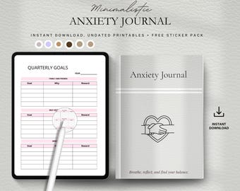 Anxiety Journal, Mental Health, Stress Relief, Wellness Tracker (Digital Download)
