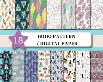 Boho Digital Paper Pack, Bohemian Patterns, Neutral Scrapbook Backgrounds (Digital Download)