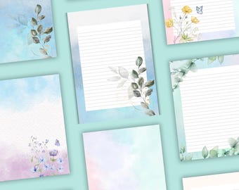 Floral Writing Paper Stationery Set, Elegant Watercolor Designs (Digital Download)
