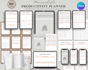 Productivity Planner, Daily Task Tracker, Goal Setting Journal (Digital Download)