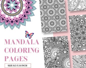 Libro para colorear de mandalas florales, páginas de arte para aliviar el estrés (descarga digital)