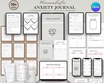 Anxiety Journal, Mental Health Journal, Stress Relief Journal, Editable Digital Journal, Printable Wellness Journal, Mood Tracker Journal