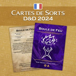 Cartes de sorts D&D 2024 FR - À imprimer, format 63*88 - Tous les sorts illustrés - Sorts de niveau 0 à 3