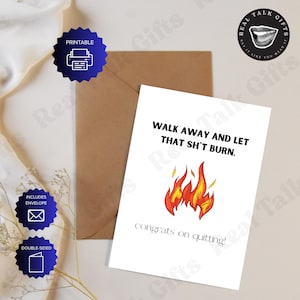 Carte de travail de départ imprimable pour ami, collègue ou patron, cadeau pour arrêter de fumer, carte A6 4 x 5 avec enveloppe imprimable, recto verso, téléchargement numérique