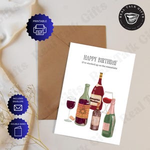 Druckbare Geburtstagskarte für Partner, Freunde, Familie, Wein, Geburtstag, A6 4x5 Karte mit bedruckbarem Umschlag, doppelseitig, digitaler Download