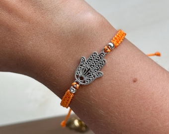 Braided Nylon Surf Bracelet with Hamsa Charm - Adjustable Summer Jewelry
