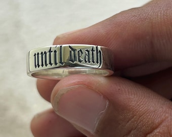 Until Death Silver Ring – Gothic Wedding Band, Eternal Love Promise Ring