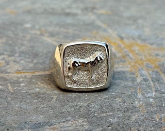 Sterlingzilveren zegelring leeuw: vintage minimalistische stijl