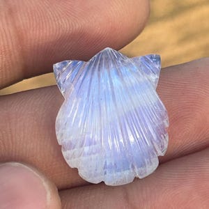 Hand Carved Rainbow Moonstone Shell Pendant, Boho Necklace Charm, Blue Flash Gemstone