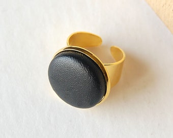 Faux Leather Ring for 3rd Anniversary, Gift for Wife, Adjustable Ring, Choose your Color, Choose your Finish