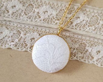 Gold Necklace with Lace Pendant, 13th Anniversary Gift Ideas for Wife, Sentimental Gifts from Husband