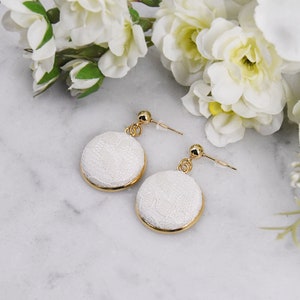 Lace Earrings, 13th Wedding Anniversary Gift Ideas for Wife, Lacy Gifts for Her, Pair of Dangle Bridal Earrings for Wedding Party Gold