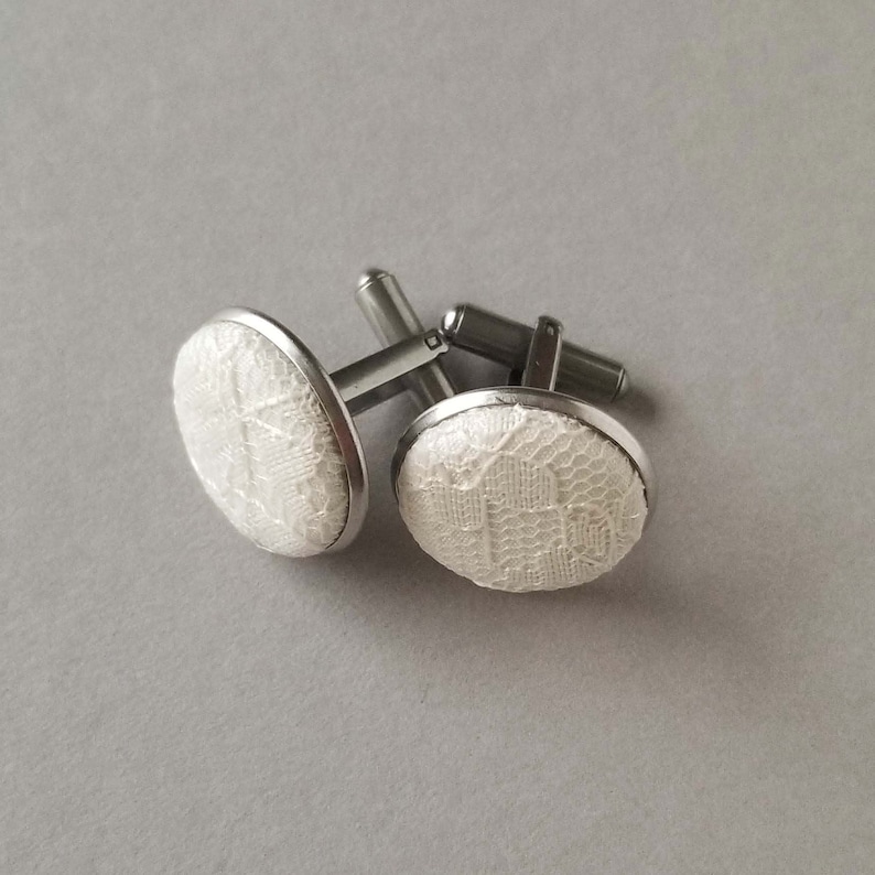 Ivory Lace Fabric Cufflinks with Antique Bronze Finish Mens Etsy