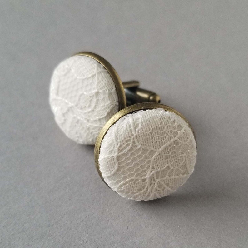 Ivory Lace Fabric Cufflinks with Antique Bronze Finish Mens Etsy