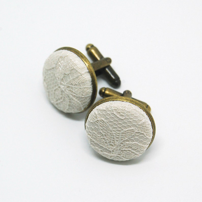 Lace Cufflinks, Groomsmen Proposal, Men's Wedding Accessories, 13th Wedding Anniversary Gift for Husband Antique Bronze