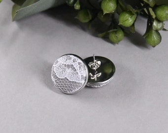 Pair of Stud Earrings with Lace for 13th Wedding Anniversary, Wife Jewelry, Lace Earrings for Thirteenth Wedding Anniversary, Gifts for Her