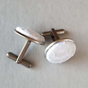 Lace Cufflinks, Groomsmen Proposal, Men's Wedding Accessories, 13th Wedding Anniversary Gift for Husband Stainless Steel