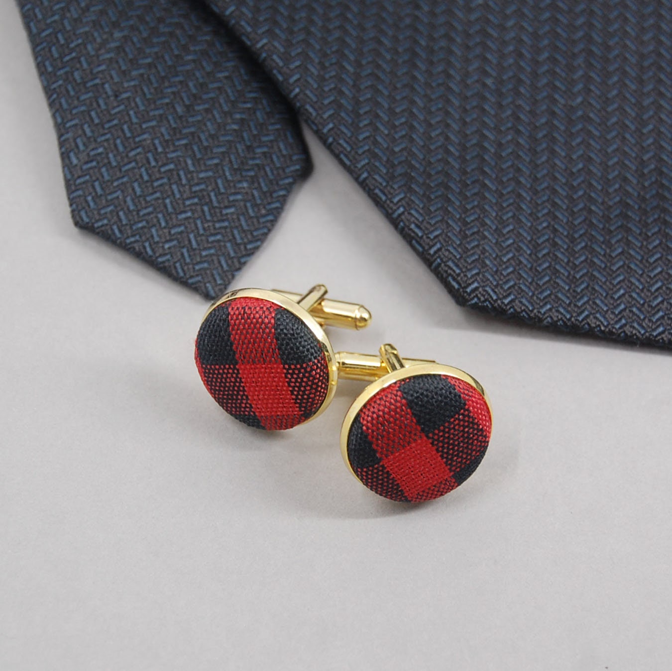 Red Buffalo Plaid Cufflinks, Men's Wedding Accessories, Formal Cuff Links, Holiday Wedding Anniversary Gift for Husband, Christmas Party