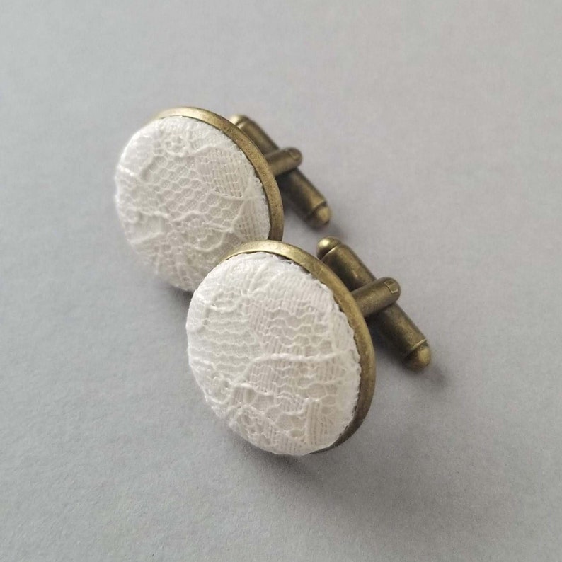Ivory Lace Fabric Cufflinks with Antique Bronze Finish Mens Etsy