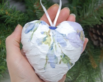 Memory Ornament made from your Loved One's Clothing, Sympathy Gift Ideas for the Family, Custom Personalized Memorial Heart Ornament