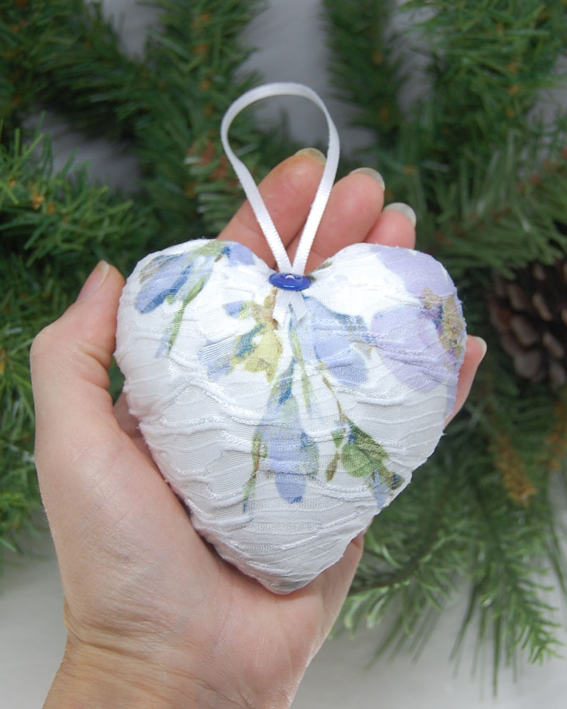 Memory Ornament made from your Loved One's Clothing, Sympathy Gift Ideas for the Family, Custom Personalized Memorial Heart Ornament image 1