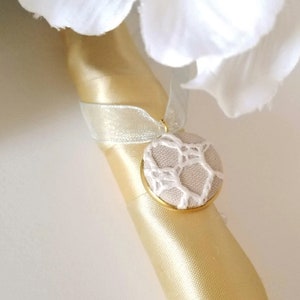 Bouquet Charm Customized with Your Loved Ones Clothing, Wedding Dress Charm in Gold, Single Custom Charm with Lace
