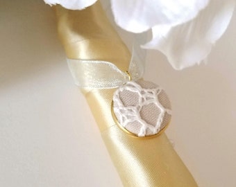 Bouquet Charms Customized with Your Loved Ones Clothing, Wedding Dress Charm in Gold, Single Custom Charm with Lace