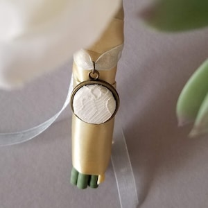 Bouquet Charm Customized with Your Loved Ones Clothing, Wedding Dress Charm in Antique Bronze, Repurposed Wedding Dress, Heirloom Keepsake