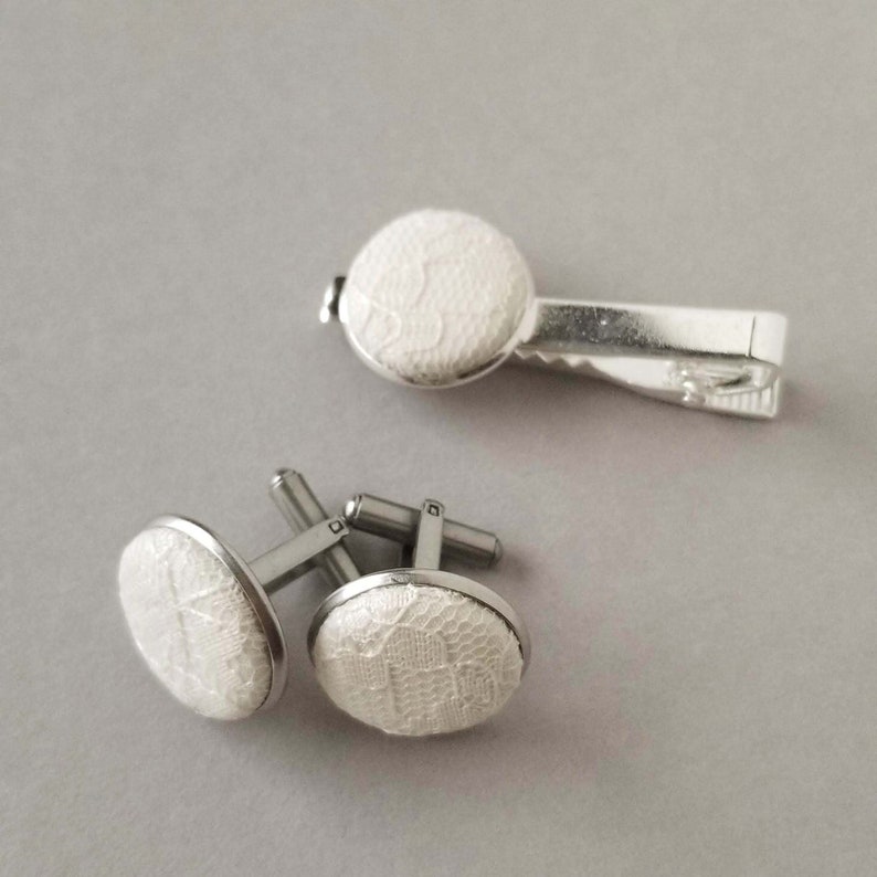 Ivory Lace Fabric Cufflinks with Antique Bronze Finish Mens Etsy
