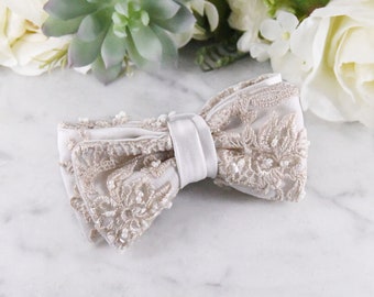 Custom Bow Tie from Your Wedding Dress, Handmade Bowtie from Lace with Adjustable Strap, Memorial Groom Accessories, Upcycled Keepsake