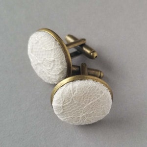 Lace Fabric Cufflinks, Men's Wedding Cufflinks, 13th Anniversary for Husband, Traditional Lace Gifts for Him image 6