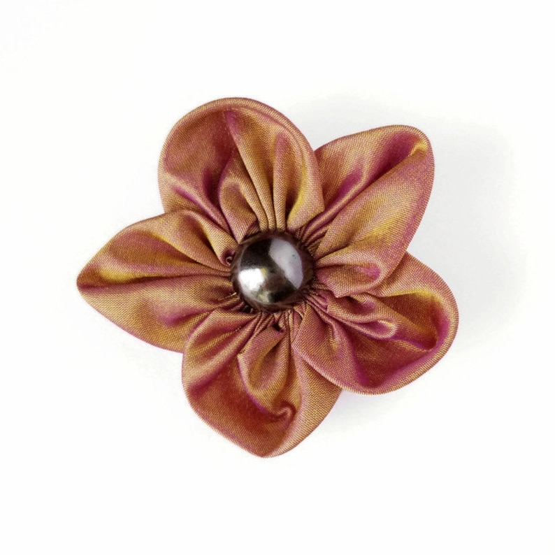 Gold and Violet Silk Fabric Forget Me Not Lapel Pin Gold Fabric Flower Brooch