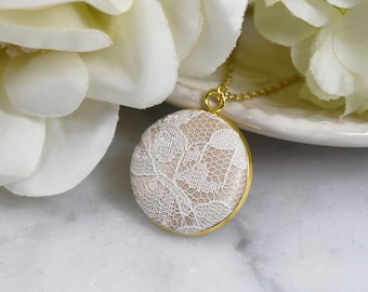 Large Lace Pendant Necklace, 13th Anniversary Gift Ideas for Wife, Ready to Ship, Last Minute Gifts, 1 Inch Bezel