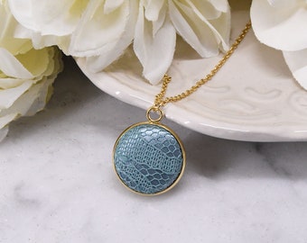 Teal Lace Pendant Necklace, 13th Anniversary Gift Ideas for Wife, Ready to Ship, Last Minute Gifts