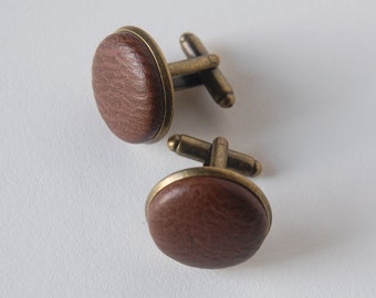 Leather Cufflinks, 3rd Anniversary Gift for Husband, FAUX Leather Men's Jewelry, Handmade Cuff Links