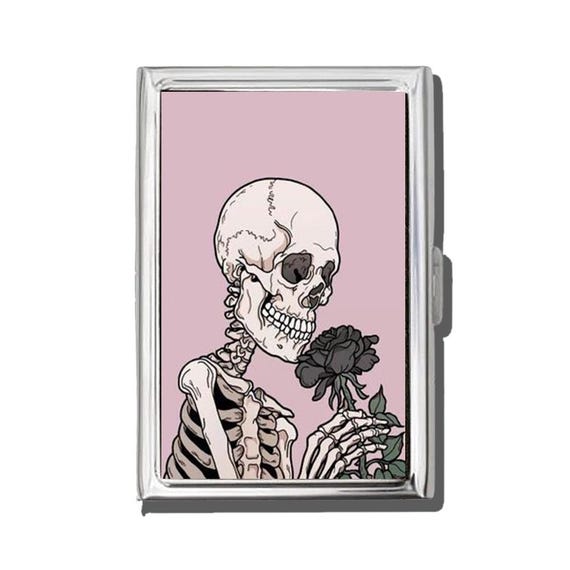 Memento Skeleton Skull Art Cigarette Case Or Card Holder, Zigarettenetui,  Business Card, Antique Alive, Flower