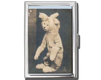 Cat Dressed in Clothes Cigarette Case Or Card Holder, Vintage , Zigarettenetui, Business Card, Antique Alive, Meme, Pocket Pharmacy, Gift