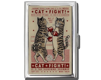Portasigarette o portacarte vintage Art Nouveau Cat Fight, Zigarettenetui, Biglietto da visita, Antico vivo, Meme