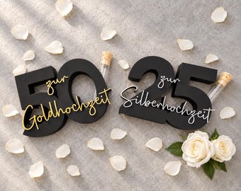 3D-filpaket - Silver- och guldbröllopsdag - med och utan plats för provrör upp till 20 mm - Present till 50- och 25-års bröllopsdag