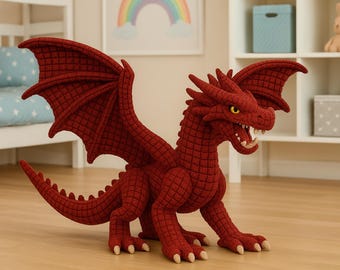Red Crochet Dragon Pattern PDF – Red & Yellow Plush Amigurumi Toy – Beginner Friendly Step-by-Step Tutorial – DIY Stuffed Animal Gift Idea