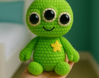 Schema all'uncinetto per un simpatico alieno amigurumi in PDF – Peluche adatto ai principianti – Alieno a tre occhi – Bambola fantascientifica fai da te all'uncinetto